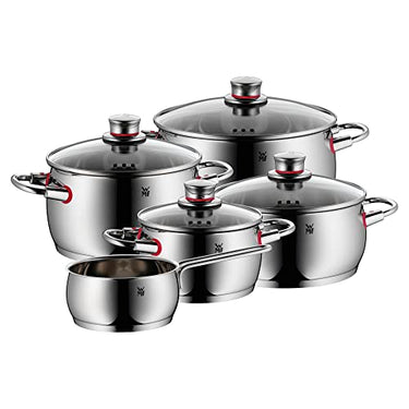 WMF Quality One Topfset Induktion 5-teilig, Kochtopf Set mit Glasdeckel, Cromargan Edelstahl poliert, Induktions Töpfe Set unbeschichtet, Dampföffnung im Sale
